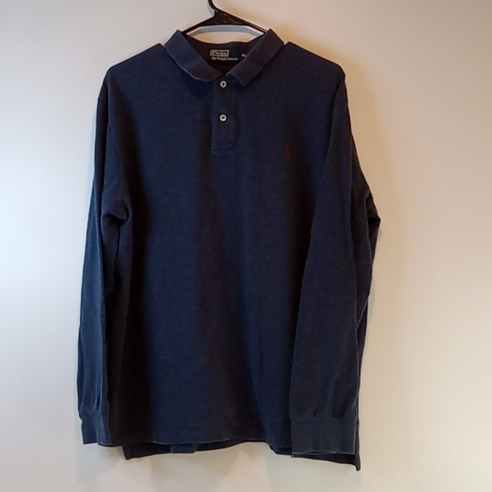 Polo By Ralph Lauren 1/4 Button Long Sleeve Polo Shirt Men's Sz XL Navy EUC NICE